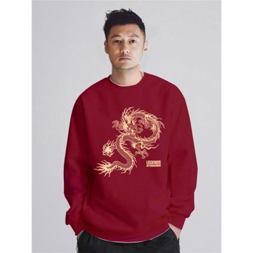 龍年2024寬松衛衣男春季新款團體年會新年無帽紅色本命年上衣外套