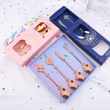 304不銹鋼咖啡勺創意心形天使之翼四葉草玫瑰禮盒裝|節日禮品回禮