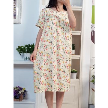 新款加長加大胖mm睡裙睡衣家居服短袖寬松棉綢人造棉薄外穿連衣裙