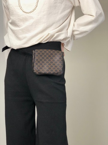 【 日本直送 名牌中古包 】CELINE  સélinc  મકાદમ (Macadam) 斜背包 黑色 PVC 皮革 側背包 vintage 復古 uwmfjs