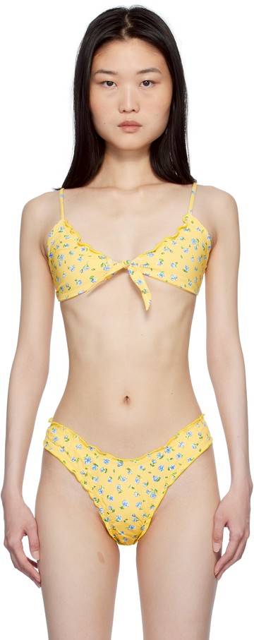 Frankies Bikinis 黄色 Maison Floral Skimpy 比基尼上装