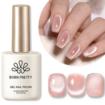 BORN PRETTY 貓眼膠 裸粉色果凍甲油膠 月光貓眼膠 光療美甲膠 閃片膠15ml