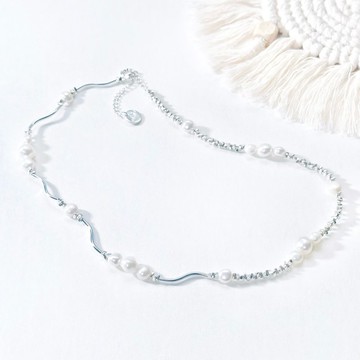珍珠波浪純銀項鍊 不對稱碎銀鏈 鎖骨鍊 巴洛克淡水珍珠 送禮