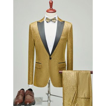 漸變西裝個性男士歌手禮服金色修身主持人年會舞臺演出戧駁領西服