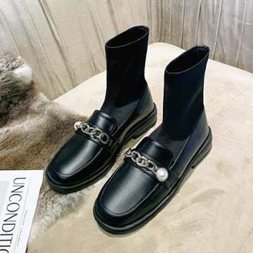 英倫風襪靴女秋冬2024新款彈力馬丁靴飛織瘦瘦短靴大碼女靴41一43