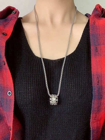 長款嘻哈項鏈男潮街頭個性百搭鈦鋼毛衣鏈網紅ins吊墜女蹦迪配飾