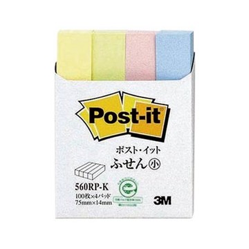 3M Post-it利貼可再貼標籤紙/560RP-K/75x14mm/100張x4色/包