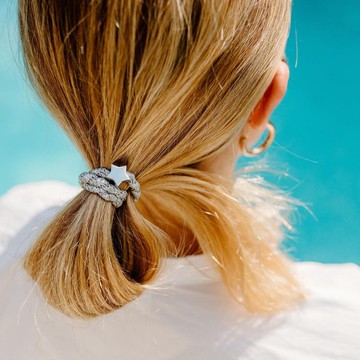 英國 ByEloise London 千鳥織波浪髮圈 粗繩系列 - 金方塊 x 天藍