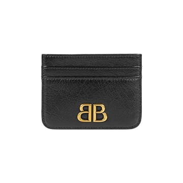 BALENCIAGA Monaco BB 金釦小羊皮4卡卡片夾/名片夾(黑色)