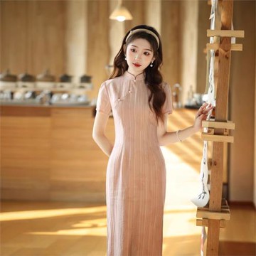 新中式粉色旗袍女中國風法式小香風高級感復古氣質改良日常連衣裙