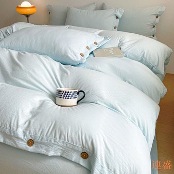 ??蒙賽羊素色紐扣式超柔軟糯水洗棉床單四件套純色宿舍床上三件套