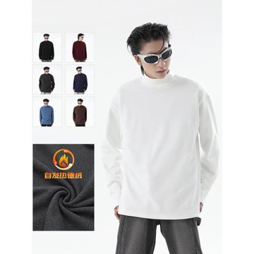 51嘻哈BF美式街頭加厚半高領衛衣男秋冬自發熱德絨長袖打底衫上衣