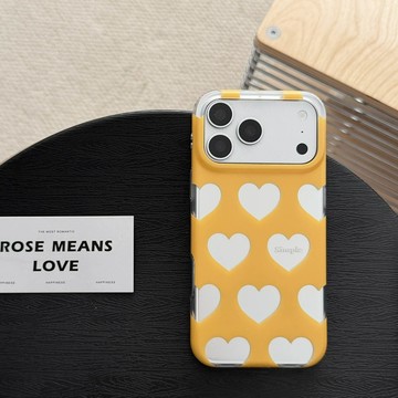 小眾清新黃色雙層銀愛心防摔殼 iphone17promax手機殼16 15 14 13 保護套 蘋果保護殼 不撞款