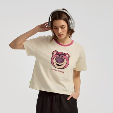 CACO-熊抱哥螺紋撞色落肩T‧親子款-女【J2DI067】