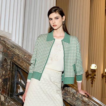 ILEY伊蕾 莫代爾翻領針織外套(綠；M-XL)