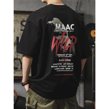 二本針字母印花t恤男2025新款潮流短袖夏季加肥大碼圓領純棉體恤