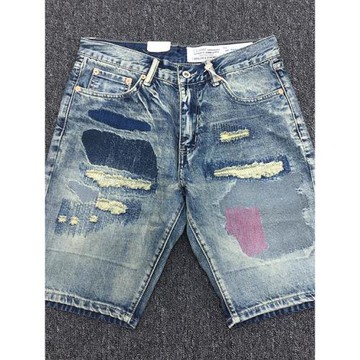 高端重工純棉破洞刺繡牛仔短褲男美式復古阿美咔嘰工裝日系做舊潮