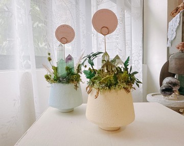 森巴晨光森林_桌上名片夾_黃水晶 永生葉材