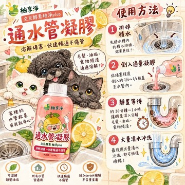 柚享淨 文旦酵素 柚淨plus通水管凝膠350ml 防止害蟲/分解堵塞髒污/不易傷水管/排水更順暢『白喵』