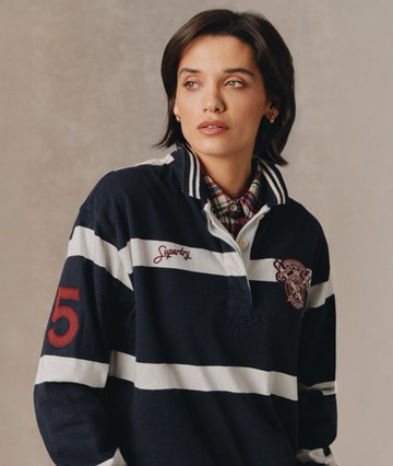 Superdry Women's Crest Stripe Rugby Top Navy Size: 4