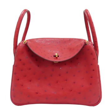 【二手名牌BRAND OFF】HERMES 愛馬仕 紅色 Ostrich鴕鳥皮 Lindy 26 兩用包 C刻