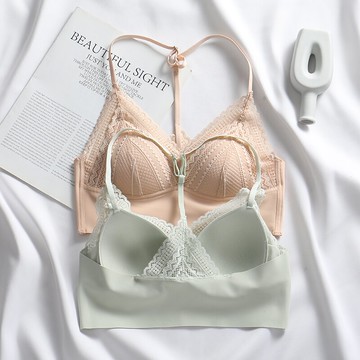 法式三角杯蕾絲美背文胸罩大胸顯小薄款內衣女小胸聚攏上托無鋼圈