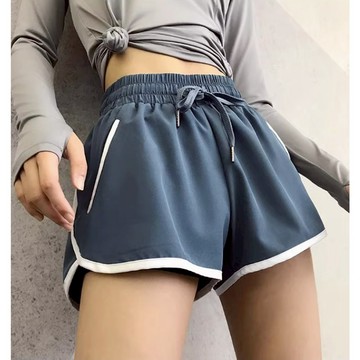 (台灣現貨速發)防走光滾邊運動短褲 雙口袋款 腰顯瘦效果 短褲 健身瑜伽跑步 防走光雙層設計 運動短褲 休閒短褲