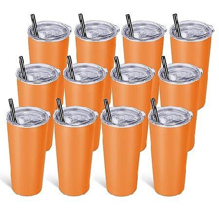 VEGOND 20oz Tumbler Stainless Steel Tumbler with Lid And Straw Vacuum Insulated Double Wall Travel Coffee Mug(orange package 12) 並行輸入品