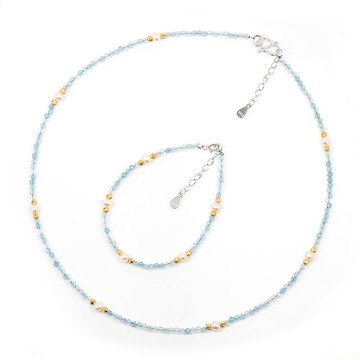 【正佳珠寶】天然淡水珍珠 極細海藍寶 珍珠項鍊 珍珠手鍊