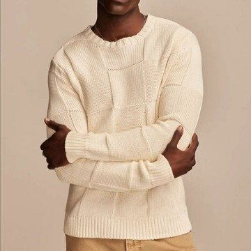 歐美跨境秋冬新款男裝圓領套頭毛衣棋盤格復古休閑針織毛衣BK0069鑫弘-衣錦男裝