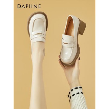 達芙妮小皮鞋女2024年新款秋冬通勤氣質樂福鞋懶人一腳蹬粗跟單鞋