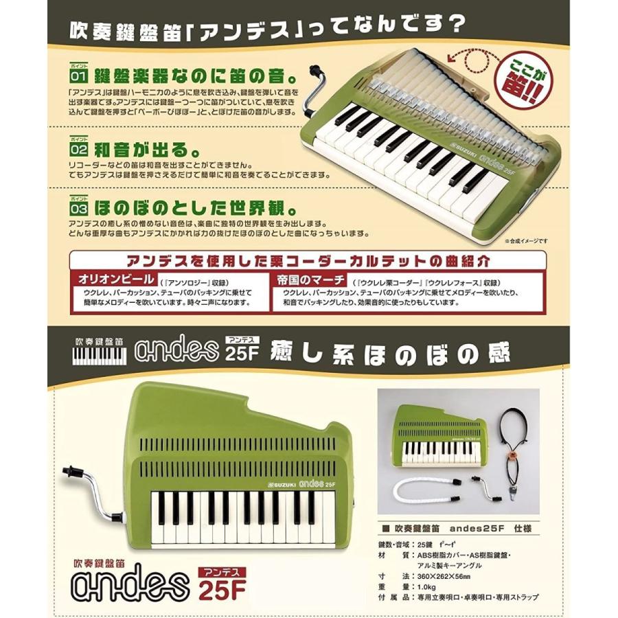 SUZUKI スズキ 鍵盤リコーダー アンデス andes 25F 鍵盤楽器なのに笛の音 和音も奏でられる鍵盤リコーダー グリーン