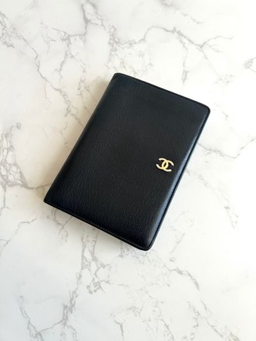 Chanel黑色金扣兩用皮夾護照套 中短夾 旅行錢包 二手包 中古包