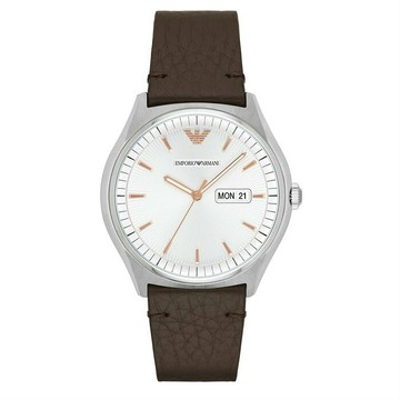 EMPORIO ARMANI亞曼尼 AR1999 復古簡約時尚雙日曆腕錶/白面43mm｜樂天領券現折★全館特惠中★指定刷卡回饋10%
