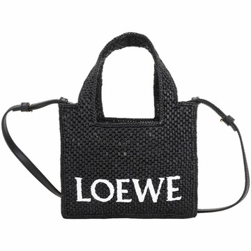 LOEWE 羅威 Font 迷你型 字母酒椰纖維編織手提/斜背托特包(黑色)