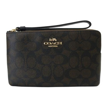 COACH-經典防刮PVC LOGO 拉鍊大手拿包(深咖啡色)