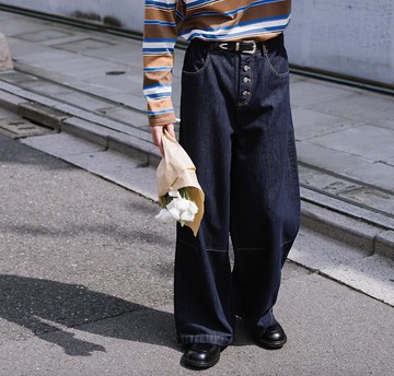 日系復古 金屬扣原色牛仔長褲