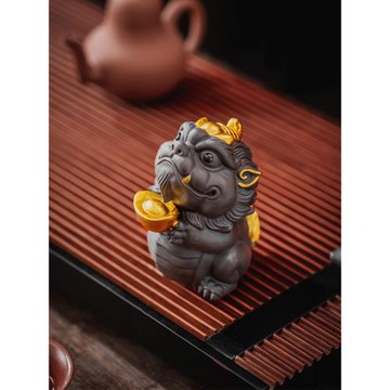 紫砂貔貅金蟾茶寵擺件精品可養茶桌茶臺擺件可旋轉招財蟾蜍茶玩