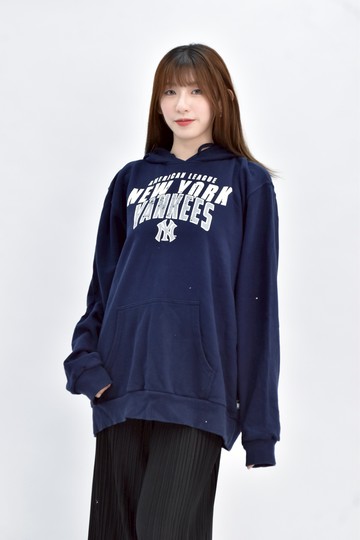 (XL) mlb 棉質純棉連帽印花藍色長袖上衣