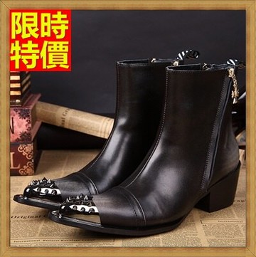 尖頭皮鞋真皮中筒靴-鉚釘鞋頭英倫搖滾增高男鞋子65ai44【獨家進口】【米蘭精品】