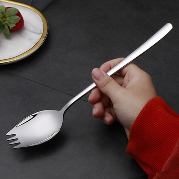 創意不銹鋼勺叉一體兩用叉子勺子兒童家用吃面條沙拉水果一體勺叉