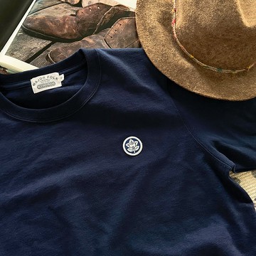 Major Folk│橘子花刺繡章靛藍圓領重磅復古短袖TEE