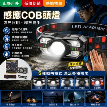 隔日達⚡頭燈 感應頭燈 Type-C充電紅白光 戶外跑步釣魚 COB頭燈 工作帽頭燈 工地頭燈 LED頭燈  照明燈