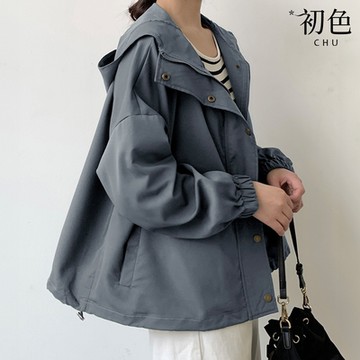 初色 純色寬鬆單排釦短款工裝外套女外套-共6色-38077(F可選)