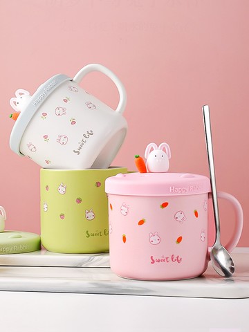 墨色卡通高顏值馬克杯帶蓋陶瓷杯子可愛少女心情侶喝水家用咖啡杯