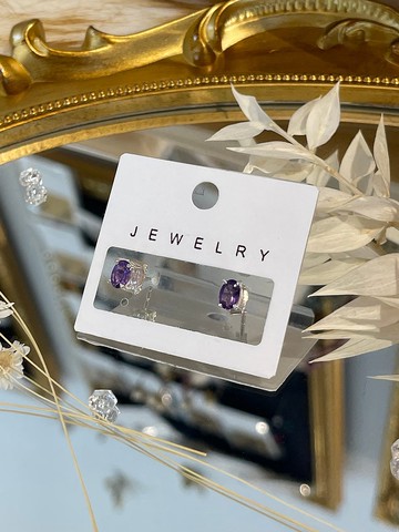 經典橢圓形天然紫水晶切鑽6mmx4mm單針智慧貴人運