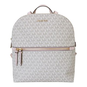MICHAEL KORS 防刮老花PVC塗層帆布雙肩後背包(白x粉邊)