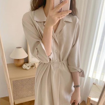 2025春秋新款女法式溫柔連衣裙氣質襯衫裙設計感小眾收腰中長顯瘦