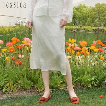 JESSICA - 蠶絲典雅新中式旗袍風開叉長裙J53103