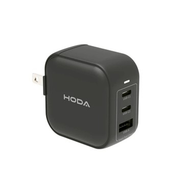 HODA-65W GaN 氮化鎵智慧方型三孔電源供應器-黑